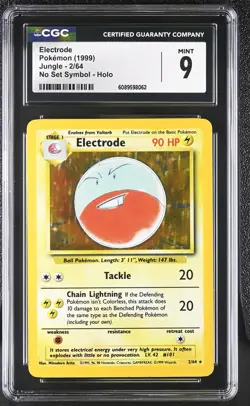 CGC 9 MINT Electrode 1999 Jungle 2/64 No Set Symbol Holo Pokemon Card - Image 1