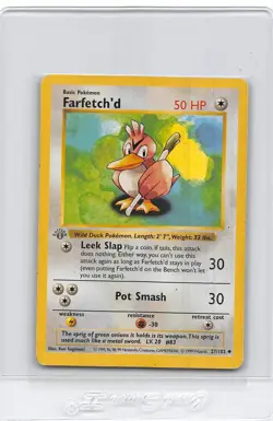 Farfetch’d 27/102 3D GRAY STAMP 1ST EDITION SHADOWLESS BASE SET POKEMON CARD MP - Image 1