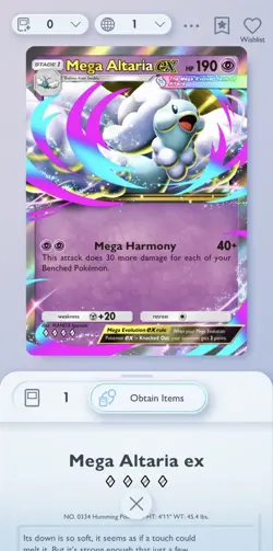 Mega Altaria ex ♢♢♢♢ Pokemon TCGP TCG Pocket English ENG Digital Trading Card - Image 3