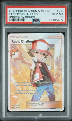 2019 POKEMON SUN & MOON UNBROKEN BONDS #213 FULL ART/RED'S CHALLENGE PSA 10 - Image 1