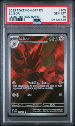 2023 POKEMON OBF EN-OBSIDIAN FLAMES ILLUSTRATION RARE #205 SCIZOR PSA 10 - Image 1