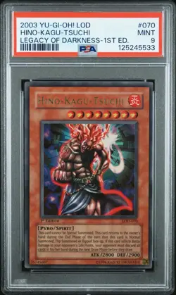 YUGIOH HINO-KAGU-TSUCHI 1st Edition Ultra Rare Holo LOD-070 PSA 9 MINT - Image 1