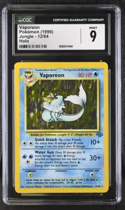 CGC 9 MINT Vaporeon 1999 Jungle 12/64 Holo Pokemon Card - Image 1