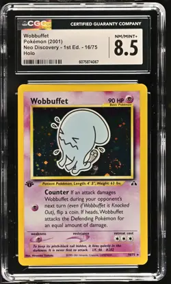 CGC 8.5 Wobbuffet Neo Discovery 1st Edition 16/75 Holo SWIRL Pokemon Card - Image 1