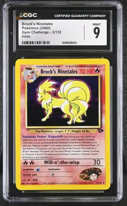 CGC 9 MINT Brock's Ninetales 2000 Gym Challenge 3/132 Holo Pokemon Card - Image 1