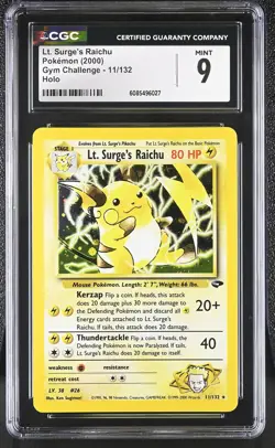 CGC 9 MINT Lt. Surge's Raichu 2000 Gym Challenge 11/132 Holo Pokemon Card - Image 1