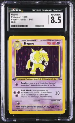 CGC 8.5 Hypno 1999 Fossil 1st Edition 8/62 Holo Pokemon Card - Image 1