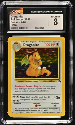 CGC 8 Dragonite 1999 Fossil 4/62 Holo Pokemon Card - Image 1