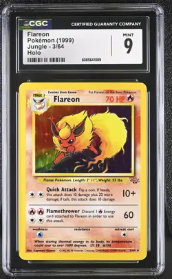 CGC 9 MINT Flareon 1999 Jungle 3/64 Holo Pokemon Card - Image 1