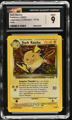 CGC 9 MINT Dark Raichu 2002 Legendary Collection 7/110 Holo Pokemon Card - Image 1