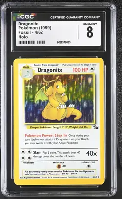 CGC 8 Dragonite 1999 Fossil 4/62 Holo Pokemon Card - Image 1