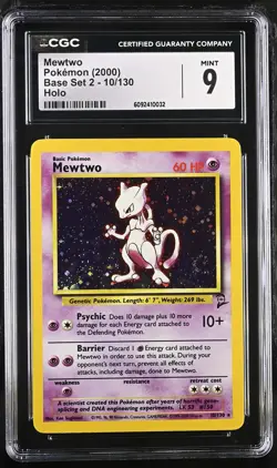 CGC 9 MINT Mewtwo 2000 Base Set 2 10/130 Holo SWIRL Pokemon Card - Image 1