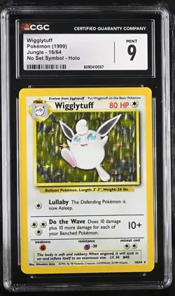 CGC 9 MINT Wigglytuff 1999 Jungle 16/64 No Set Symbol Holo Pokemon Card - Image 1