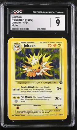 CGC 9 MINT Jolteon 1999 Jungle 4/64 Holo Pokemon Card - Image 1