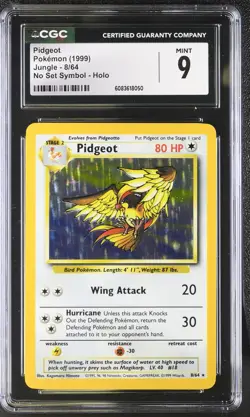 CGC 9 MINT Pidgeot 1999 Jungle 8/64 No Set Symbol Holo Pokemon Card - Image 1