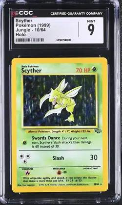 CGC 9 MINT Scyther 1999 Jungle 10/64 Holo Pokemon Card - Image 1