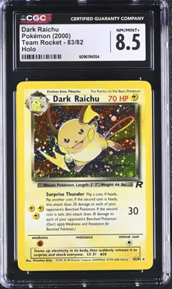 CGC 8.5 Dark Raichu 2000 Team Rocket 83/82 Holo Pokemon Card - Image 1