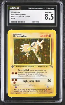 CGC 8.5 Hitmonlee 1999 Fossil 1st Edition 7/62 Holo Pokemon Card - Image 1