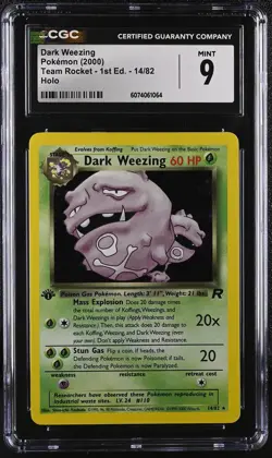 CGC 9 MINT Dark Weezing 2000 Team Rocket 1st Edition 14/82 Holo Pokemon Card - Image 1