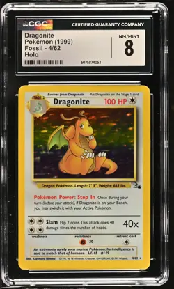 CGC 8 Dragonite 1999 Fossil 4/62 Holo Pokemon Card - Image 1