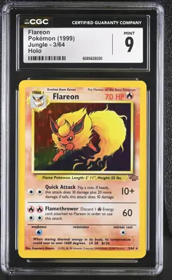 CGC 9 MINT Flareon 1999 Jungle 3/64 Holo Pokemon Card - Image 1