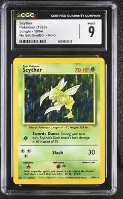 CGC 9 MINT Scyther 1999 Jungle 10/64 No Set Symbol Holo Pokemon Card - Image 1