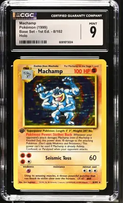 CGC 9 MINT Machamp 1999 Base Set 1st Edition 8/102 Holo Pokemon Card - Image 1