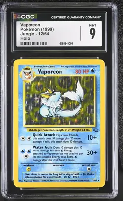 CGC 9 MINT Vaporeon 1999 Jungle 12/64 Holo Pokemon Card - Image 1