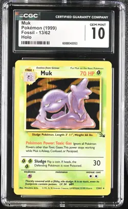 CGC 10 GEM MINT Muk 1999 Fossil 13/62 Holo Pokemon Card - Image 1