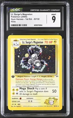 CGC 9 MINT Lt. Surge's Magneton Gym Heroes 1st Edition 8/132 Holo Pokemon Card - Image 1