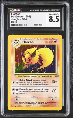 CGC 8.5 Flareon 1999 Jungle 3/64 Holo Pokemon Card - Image 1