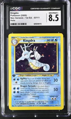 CGC 8.5 Kingdra Neo Genesis 1st Edition 8/111 Holo SWIRL Pokemon Card - Image 1