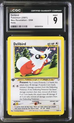 CGC 9 MINT Delibird 2001 Neo Revelation 5/64 Holo Pokemon Card - Image 1