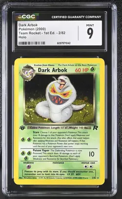CGC 9 MINT Dark Arbok Team Rocket 1st Edition 2/82 Holo Pokemon Card - Image 1