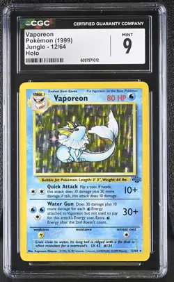 CGC 9 MINT Vaporeon 1999 Jungle 12/64 Holo Pokemon Card - Image 1