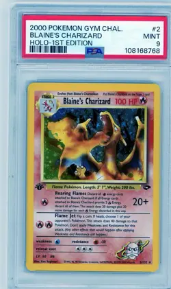 2000 Pokemon Gym Challenge 1st Edition Blaine’s Charizard Holo #2 PSA 9 Mint - Image 1