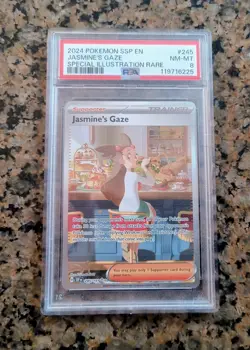 Jasmine's Gaze SIR Full Art Pokemon Card PSA 8 NM-MT Surging Sparks 245/191 2024 - Image 1