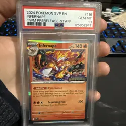 2024 POKEMON TWILIGHT MASQUERADE INFERNAPE SVP116 PRERELEASE STAFF PROMO PSA 10 - Image 3