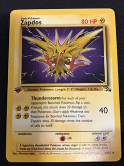 1999 Pokemon Fossil Zapdos 1st Edition 30 NM - Image 1