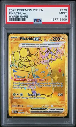 2025 Pokemon Pre En-Prismatic Evolutions #179 Pikachu Ex Hyper Rare PSA 9 MINT - Image 1