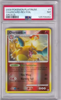 2009 Pokemon Platinum Charizard-Rev. Foil Arceus 1/99 PSA NM 7 - Image 1