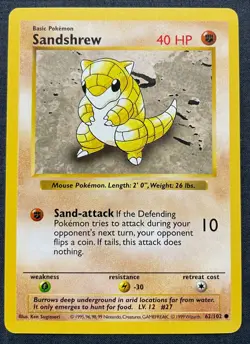 Pokemon Card - Shadowless Sandshrew - Base Set - 62/102 - Image 1