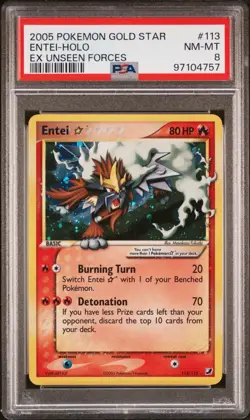 Pokemon Entei Gold Star 113/115 PSA 8 NM-MT EX Unseen Forces Holo Rare 2005 - Image 1