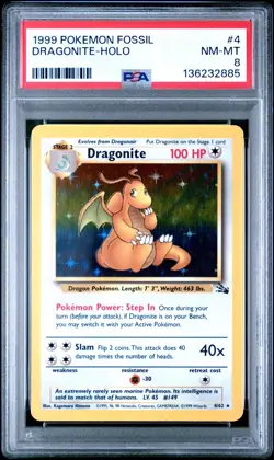 Dragonite Holo - 1999 Pokemon Fossil - PSA 8 MINT - WOTC Vintage - Image 1