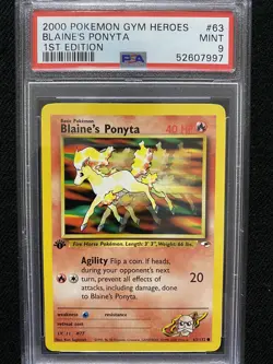 2000 Pokemon Gym Heroes 1st Edition Blaine's Ponyta 63/132 PSA 9 Mint - Image 1