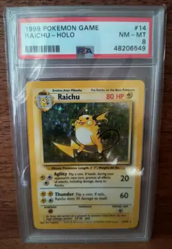 1999 POKEMON BASE SET UNLIMITED #14 RAICHU - HOLO PSA 8 - Image 1