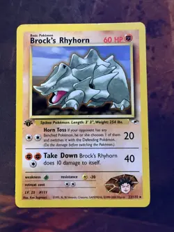 Pokemon TCG Brock’s Rhyhorn 22/132 Rare 1st Edition Gym Heroes WotC 1999 English - Image 1