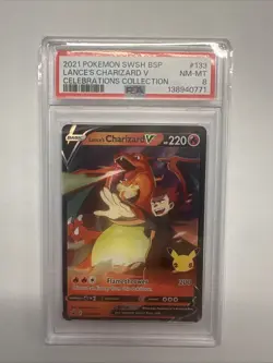 2021 POKEMON SWSH BLACK STAR PROMO #133 LANCE'S CHARIZARD V CELEBRATIONS PSA 8 - Image 1