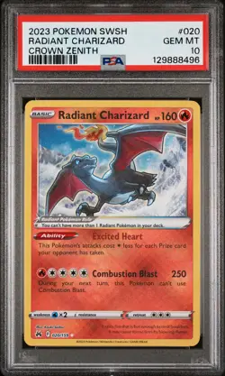 2023 POKEMON SWORD & SHIELD CROWN ZENITH #020 RADIANT CHARIZARD PSA 10 - Image 1