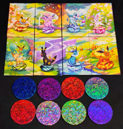 Pokemon Prismatic Evolution Eevee Mini Tin Art Cards 8 Complete Bundle & 8 Coins - Image 1